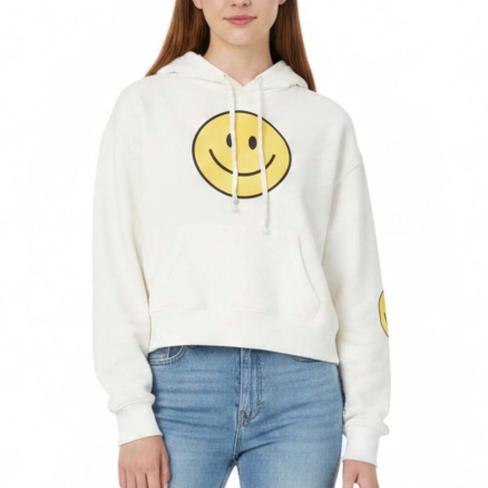 Vinyl Icons Smiley Face Cropped Hoodie